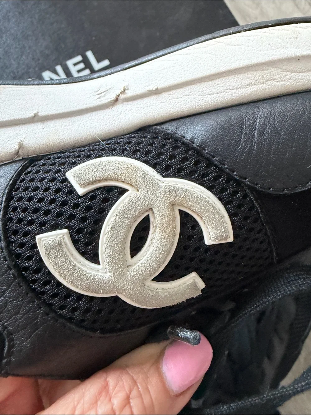 Chanel woman’s Black Mesh & Leather Sneakers